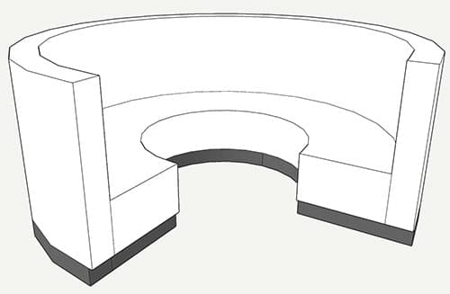 three quarter round style booth seating